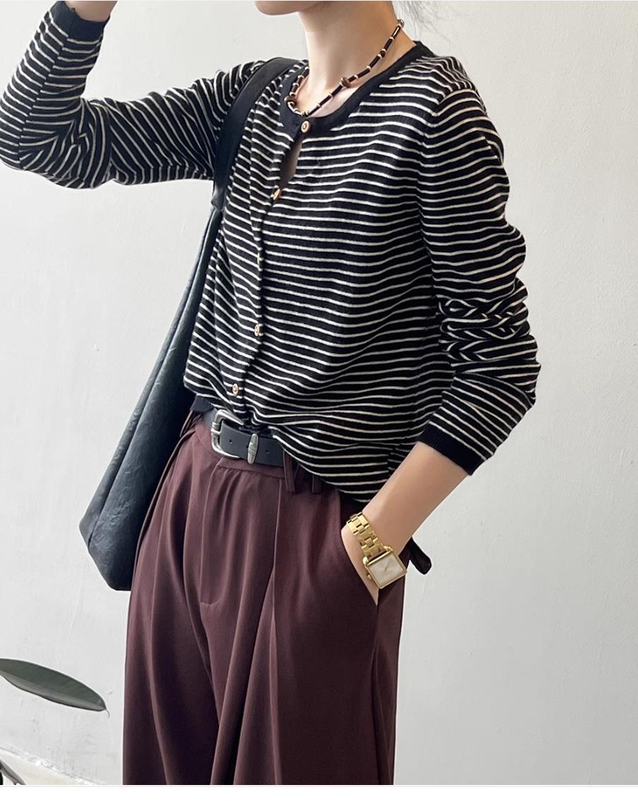 Striped Knitted Cardigan Jacket Women's Spring and Autumn New