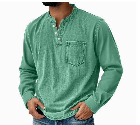 Printed three-button long-sleeved T-shirt