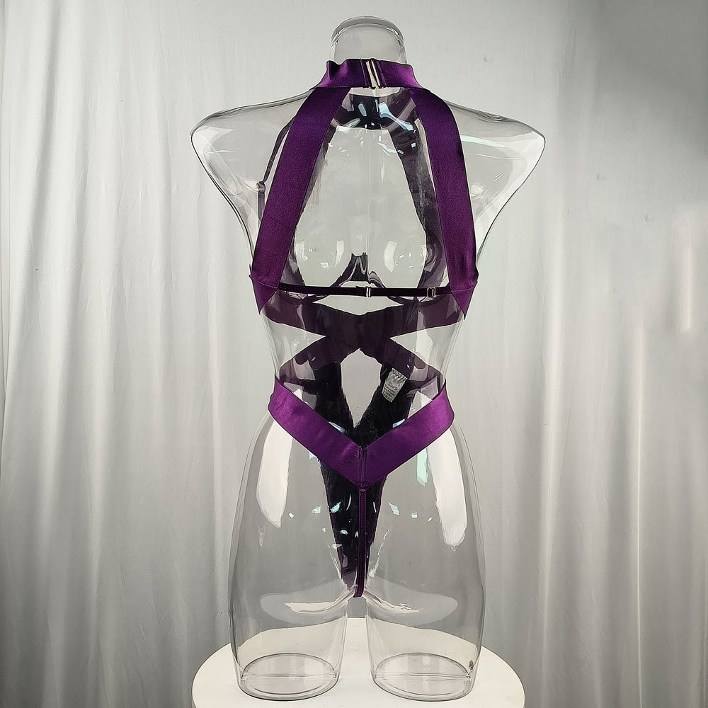 Women's Satin Lace-Up Hollow-Out Gathered Bodysuit