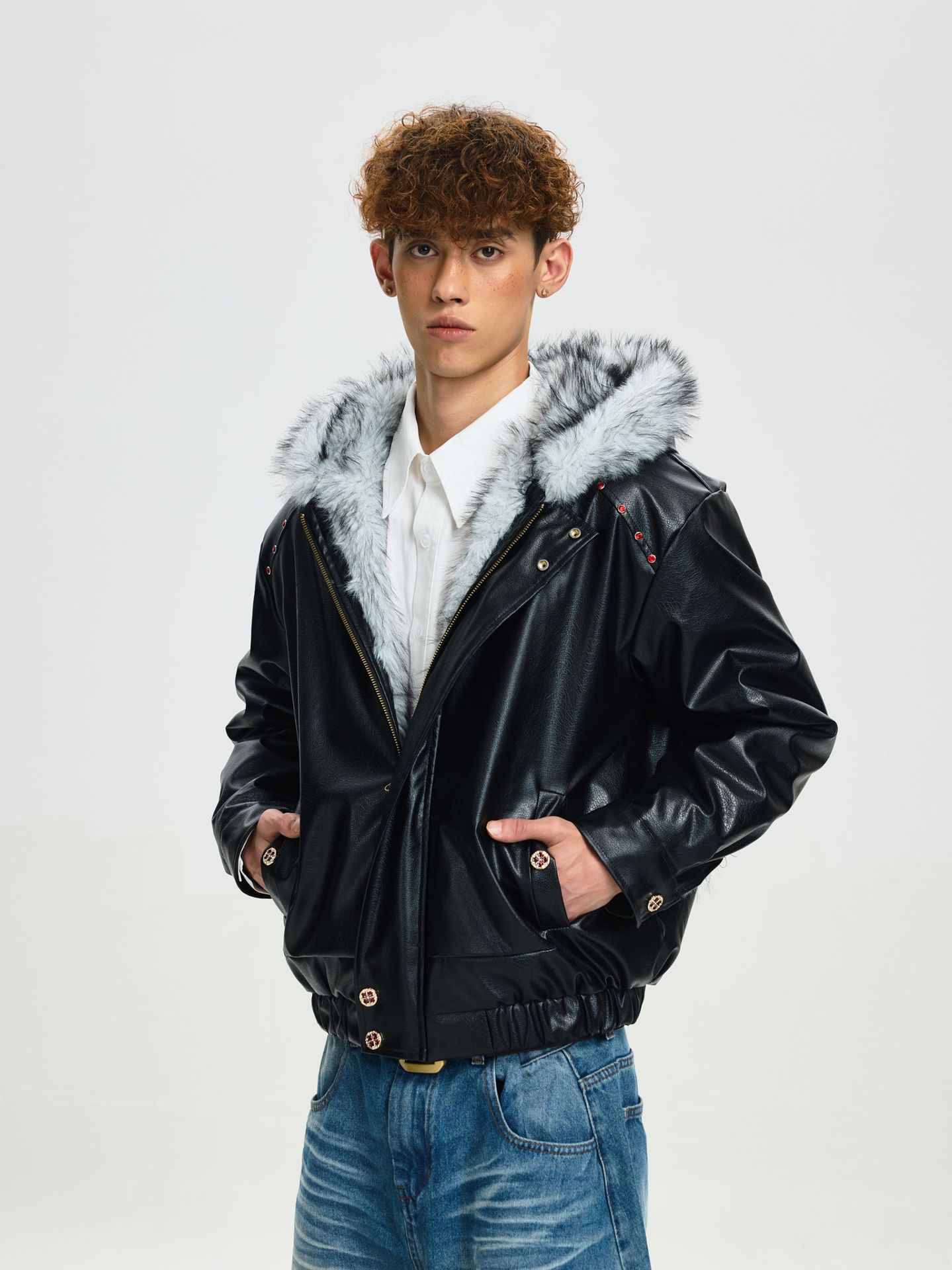 Hooded mountain eagle fur coat