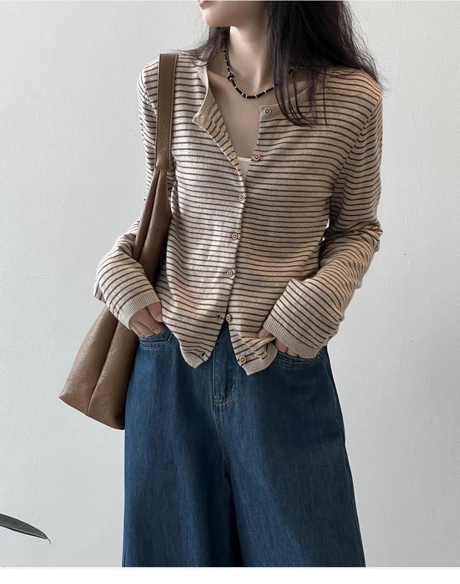 Striped Knitted Cardigan Jacket Women's Spring and Autumn New