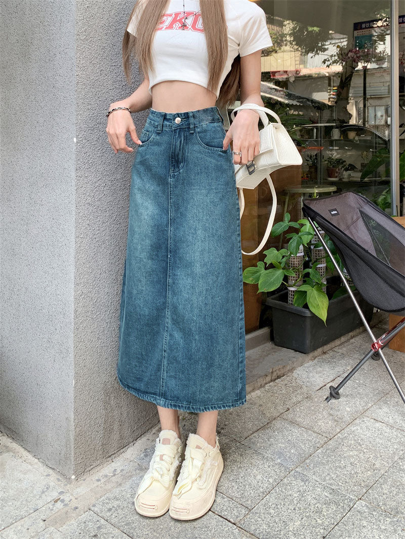 Vintage denim skirt fabric detail, photo 12