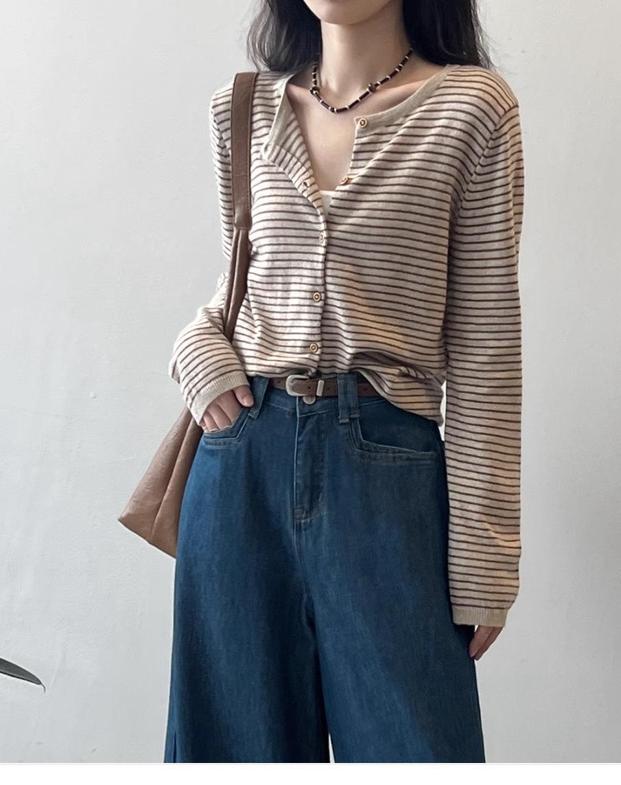 Striped Knitted Cardigan Jacket Women's Spring and Autumn New