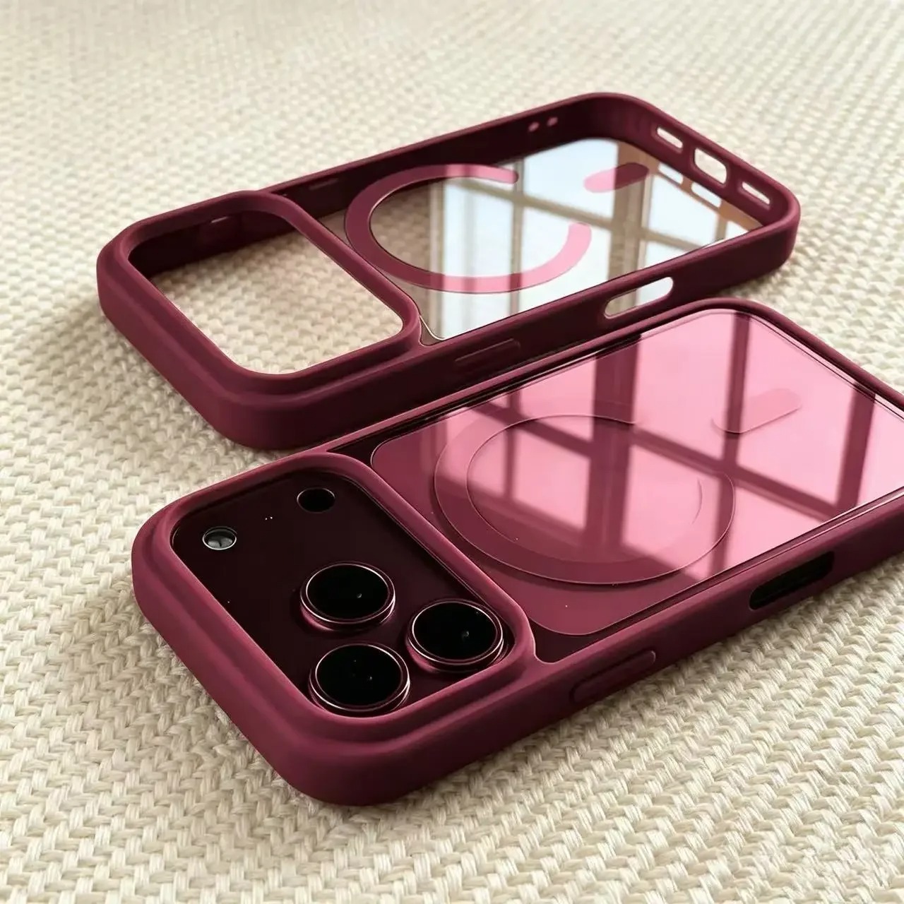 Magnetic Transparent Phone Case with Skin-Feel TPU PC Acrylic Frame