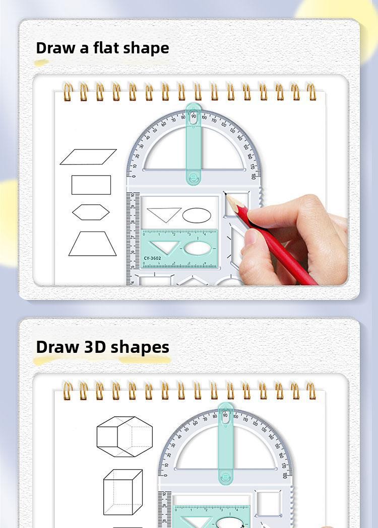 Multifunctional Movable Angle Geometric Drawing Ruler Soft Plastic Math Set for Students
