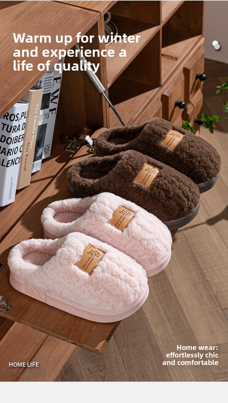Unisex Plush Fleece Lined Cotton Slippers with Anti-Slip Sole