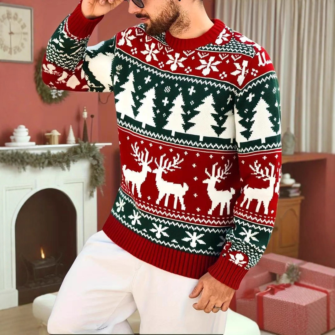 Christmas casual men's crew-neck long-sleeved hoodie
