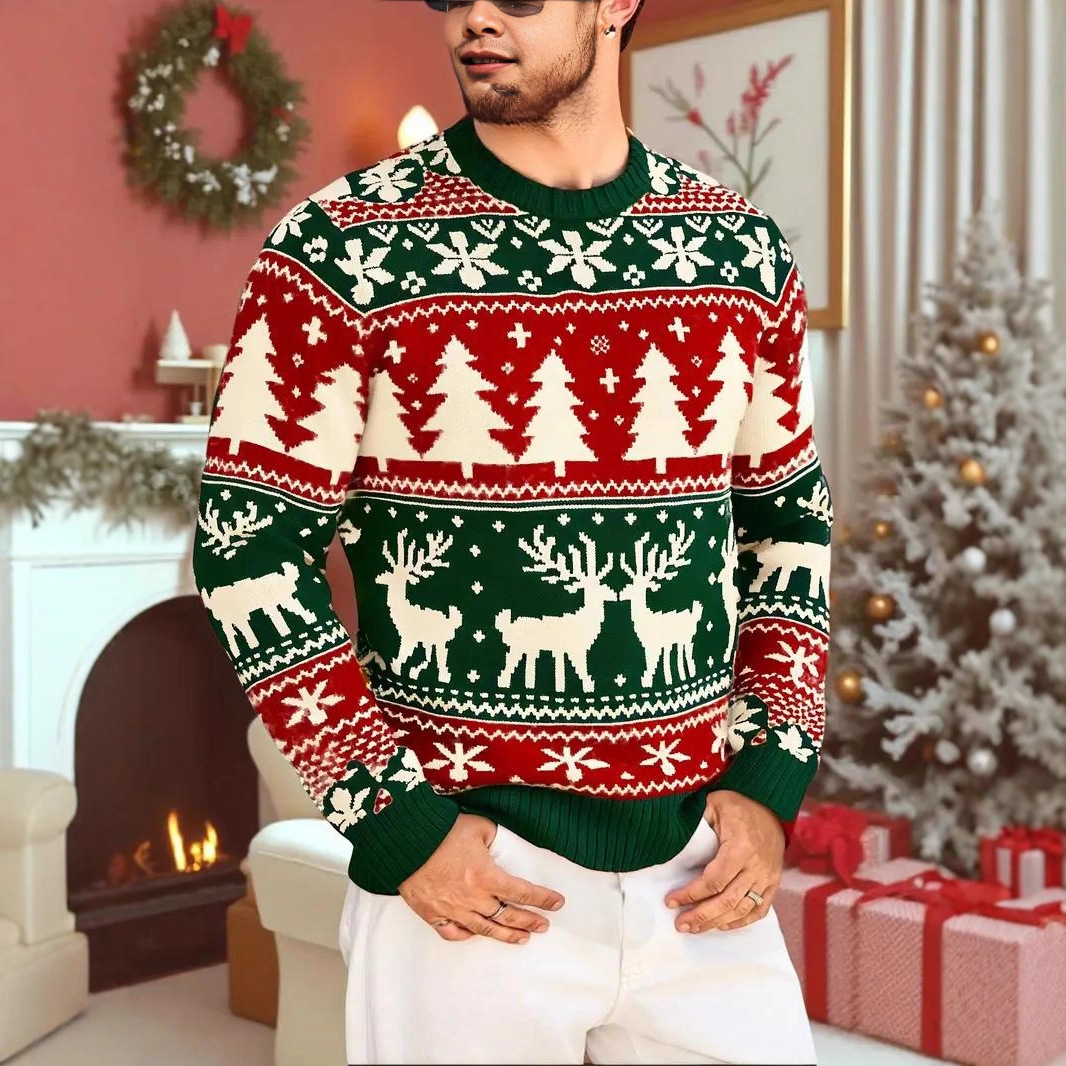 Christmas casual men's crew-neck long-sleeved hoodie