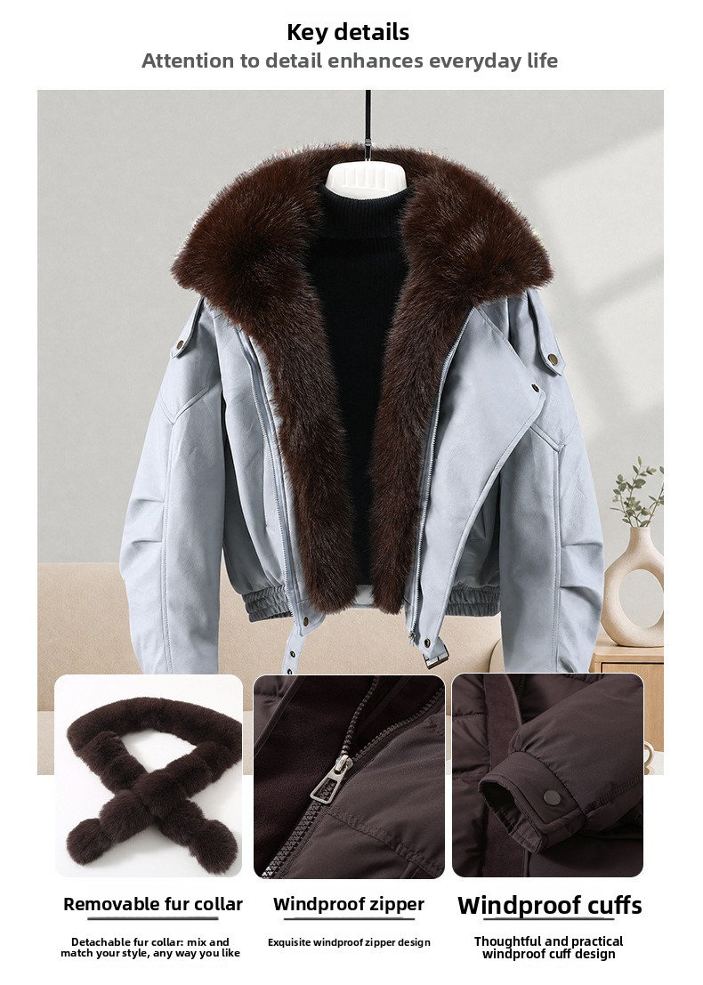 Women's Thickened Cotton Coat with Removable Fur Collar