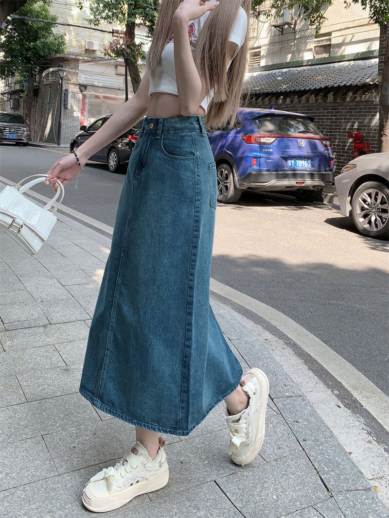 Denim skirt with back slit rear view, photo 14