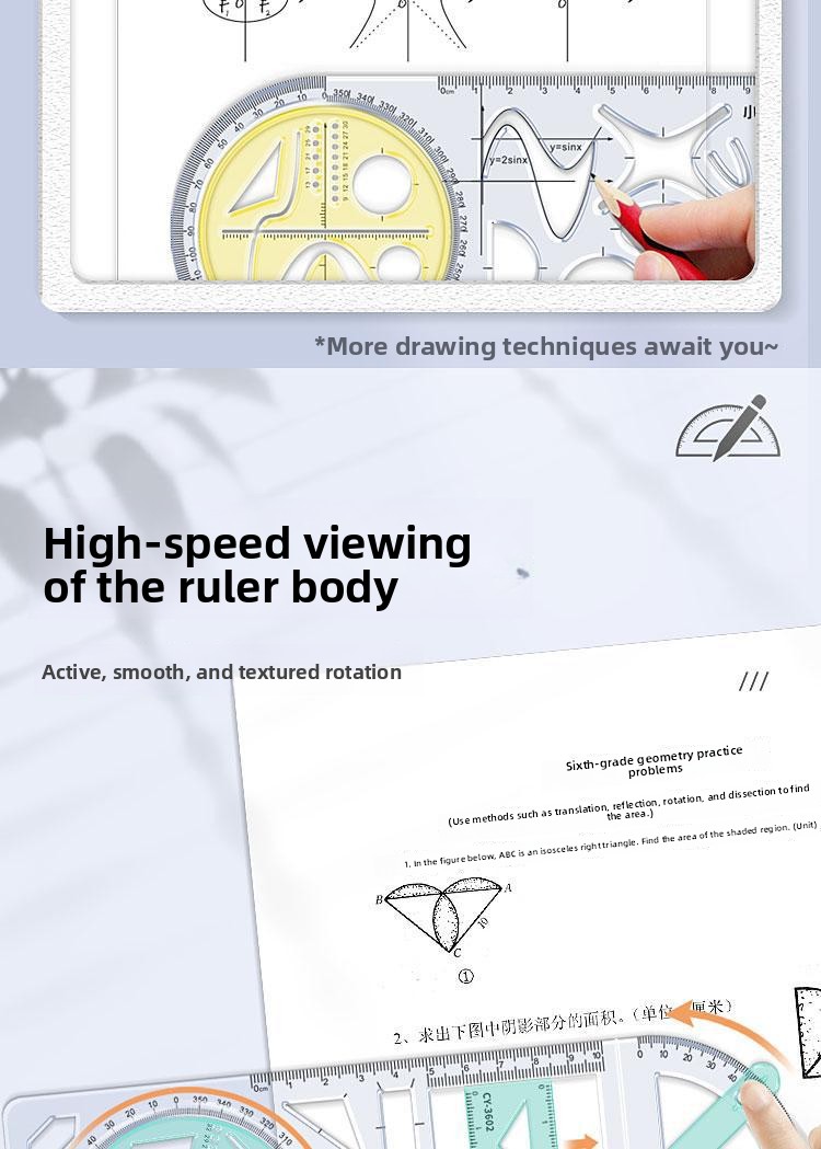 Multifunctional Movable Angle Geometric Drawing Ruler Soft Plastic Math Set for Students
