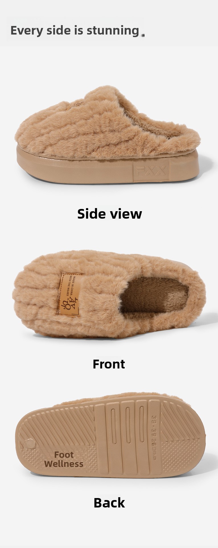 Unisex Plush Fleece Lined Cotton Slippers with Anti-Slip Sole