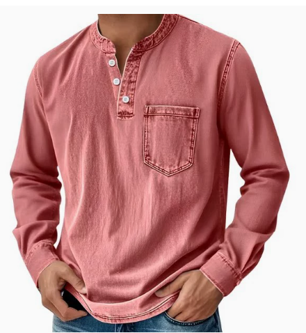 Printed three-button long-sleeved T-shirt