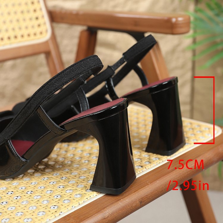 Women Pointed Toe Chunky Heel Bowknot Back Strap Closed Toe Summer Sandals