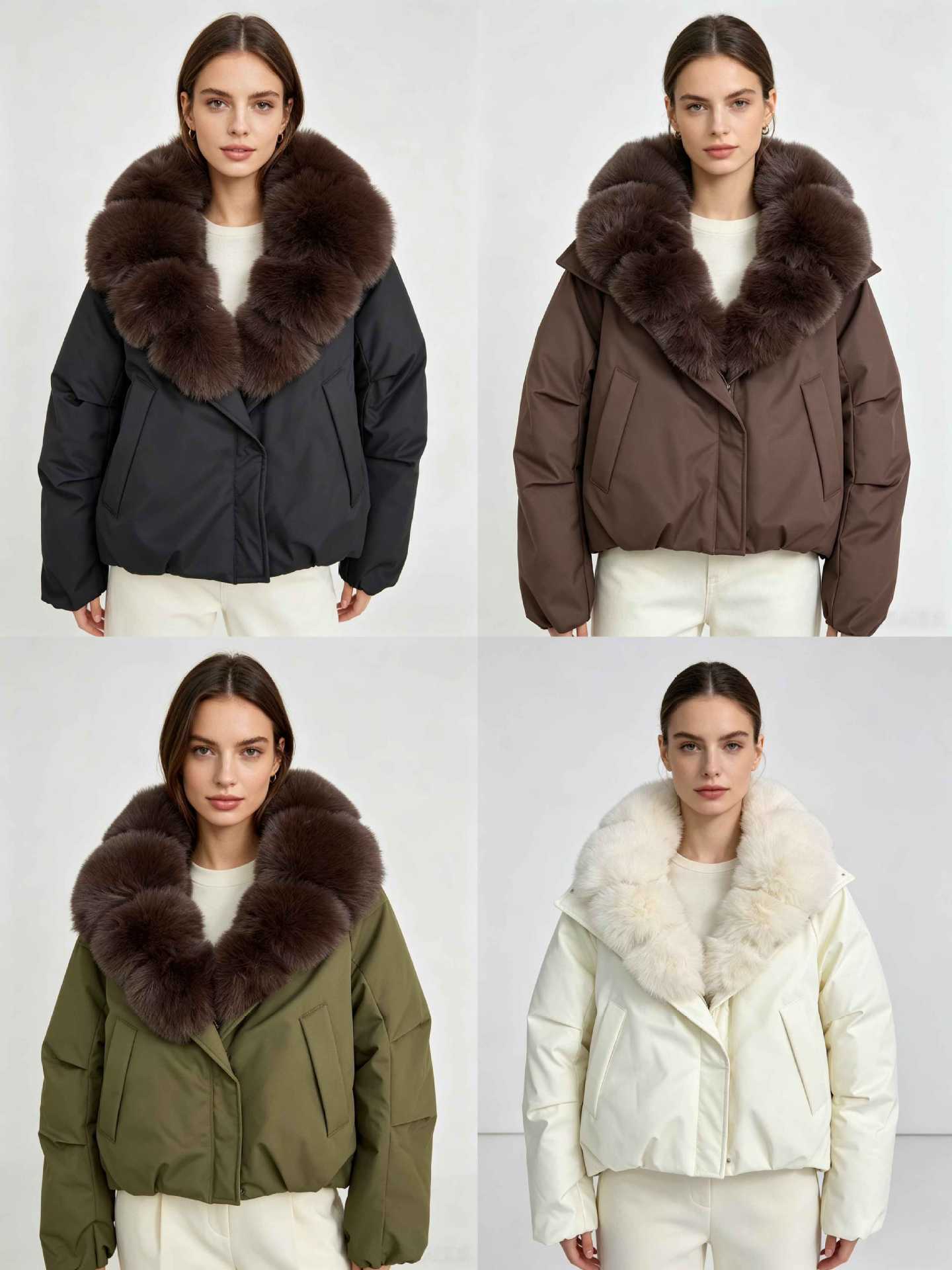 Women's Large Fur Collar Short Down Cotton-padded Jacket