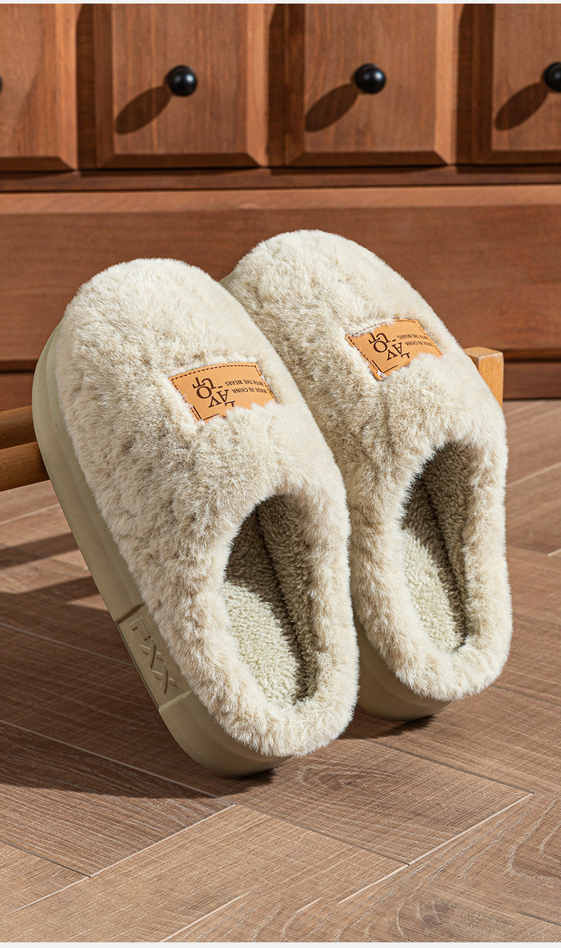 Unisex Plush Fleece Lined Cotton Slippers with Anti-Slip Sole