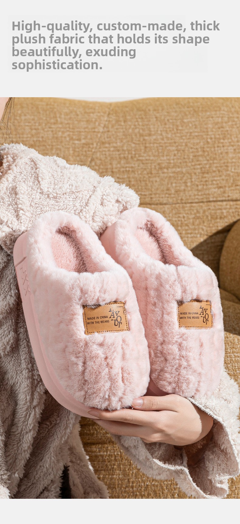 Unisex Plush Fleece Lined Cotton Slippers with Anti-Slip Sole