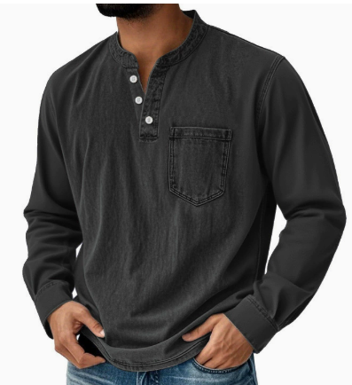 Printed three-button long-sleeved T-shirt
