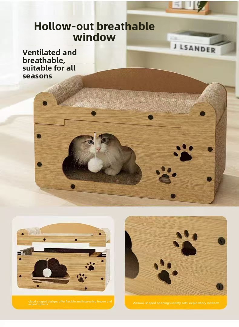 Rascador para gatos con cama y refugio de cartón: imagen adicional