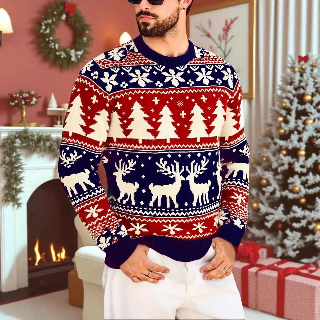 Christmas casual men's crew-neck long-sleeved hoodie
