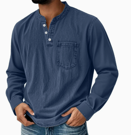 Printed three-button long-sleeved T-shirt