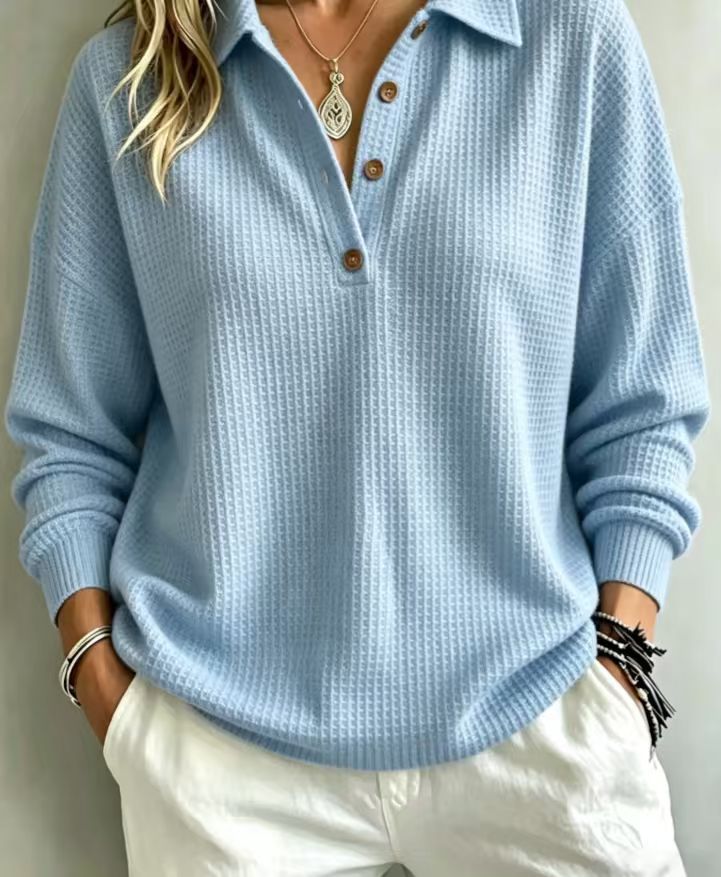 Women's Solid Color Long Sleeve Button-Down Knit Shirt