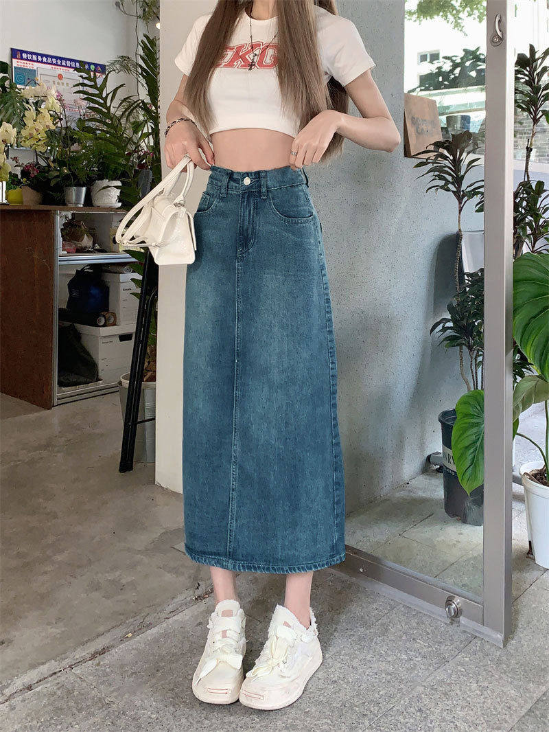 A-line denim maxi skirt light blue, photo 5