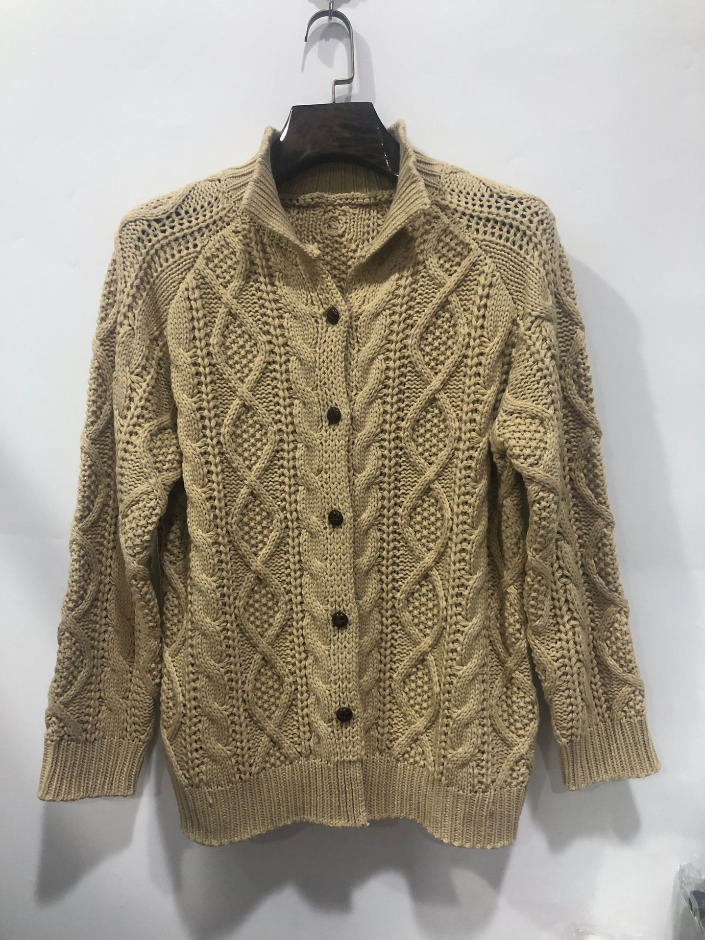 Men's Stand Collar Cable Knit Cardigan Long Sleeve Heavy-Duty Sweater