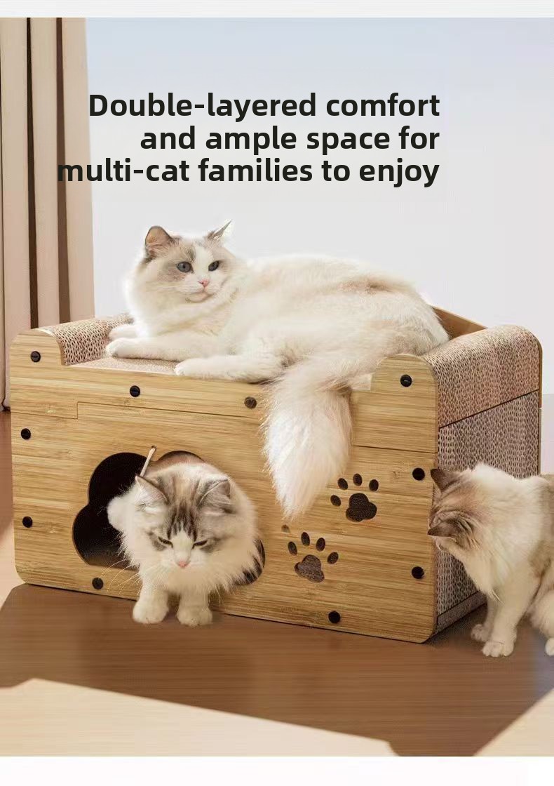 Rascador para gatos con cama y refugio de cartón: imagen adicional