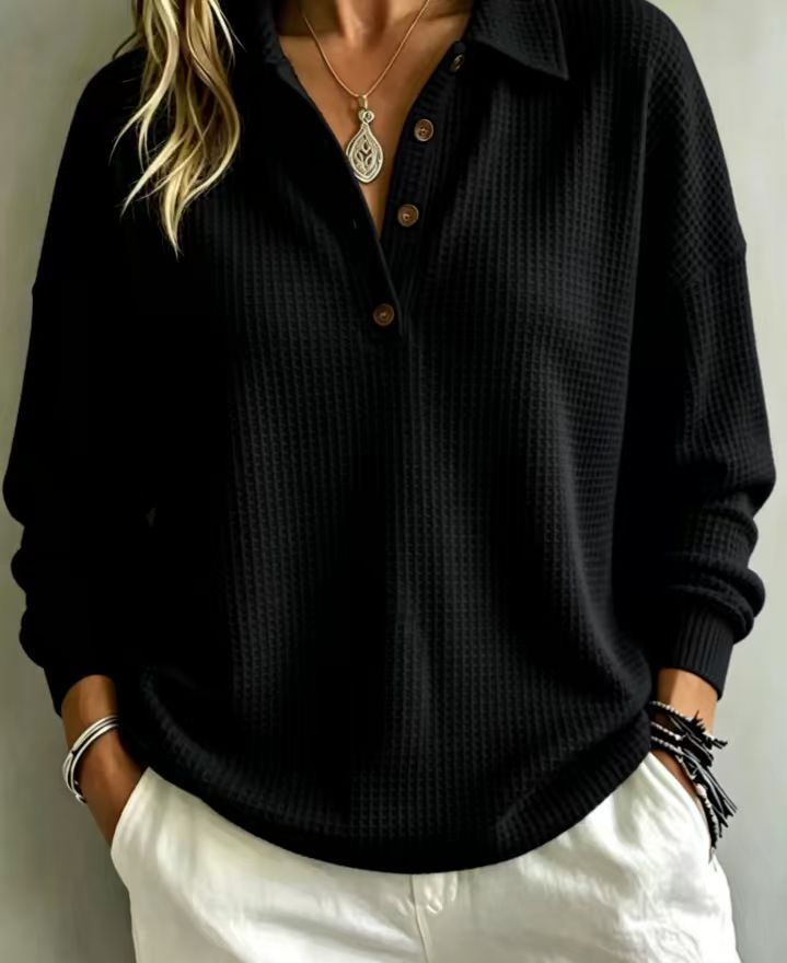 Women's Solid Color Long Sleeve Button-Down Knit Shirt