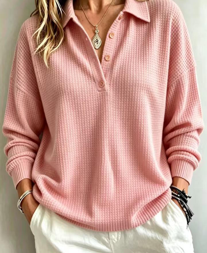 Women's Solid Color Long Sleeve Button-Down Knit Shirt