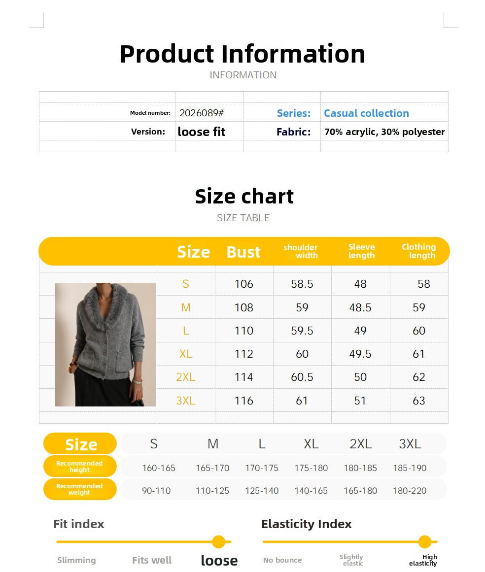 Women's Solid Knit Cardigan with Fur Collar Long Sleeve