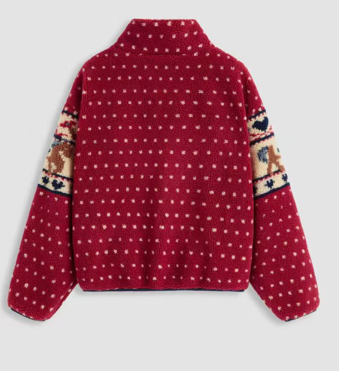 Women's Christmas Snowflake Moose Zipper Long-Sleeve Woolen Coat