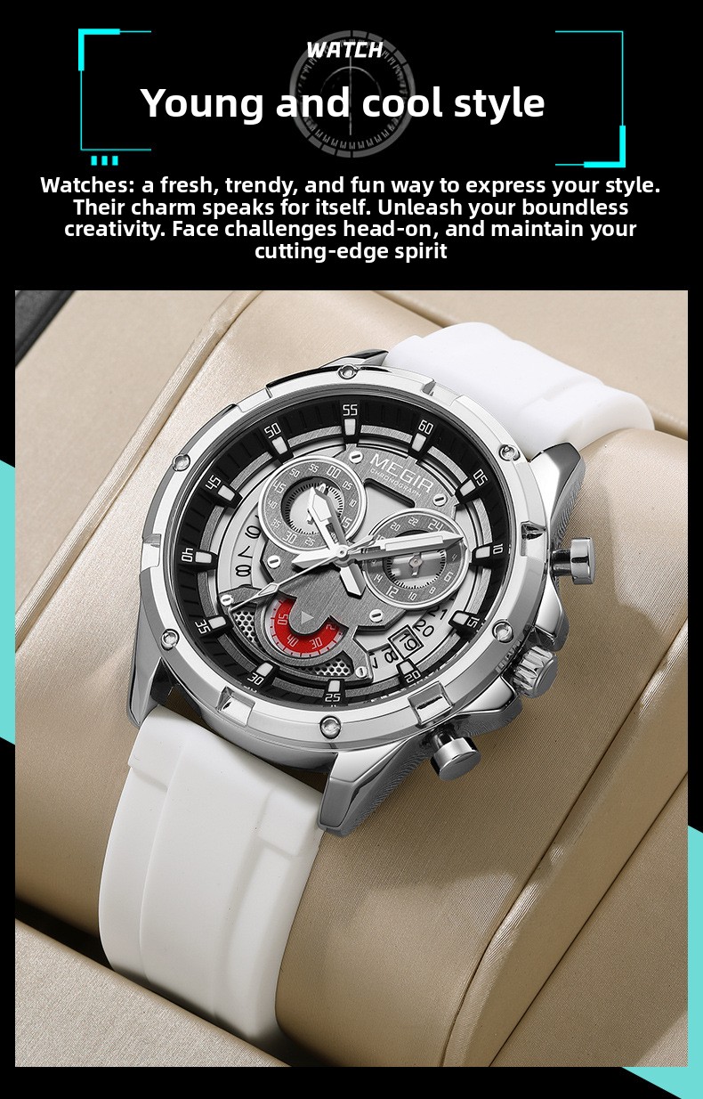 MEGIR Men's Casual Silicone Strap Quartz Chronograph Watch
