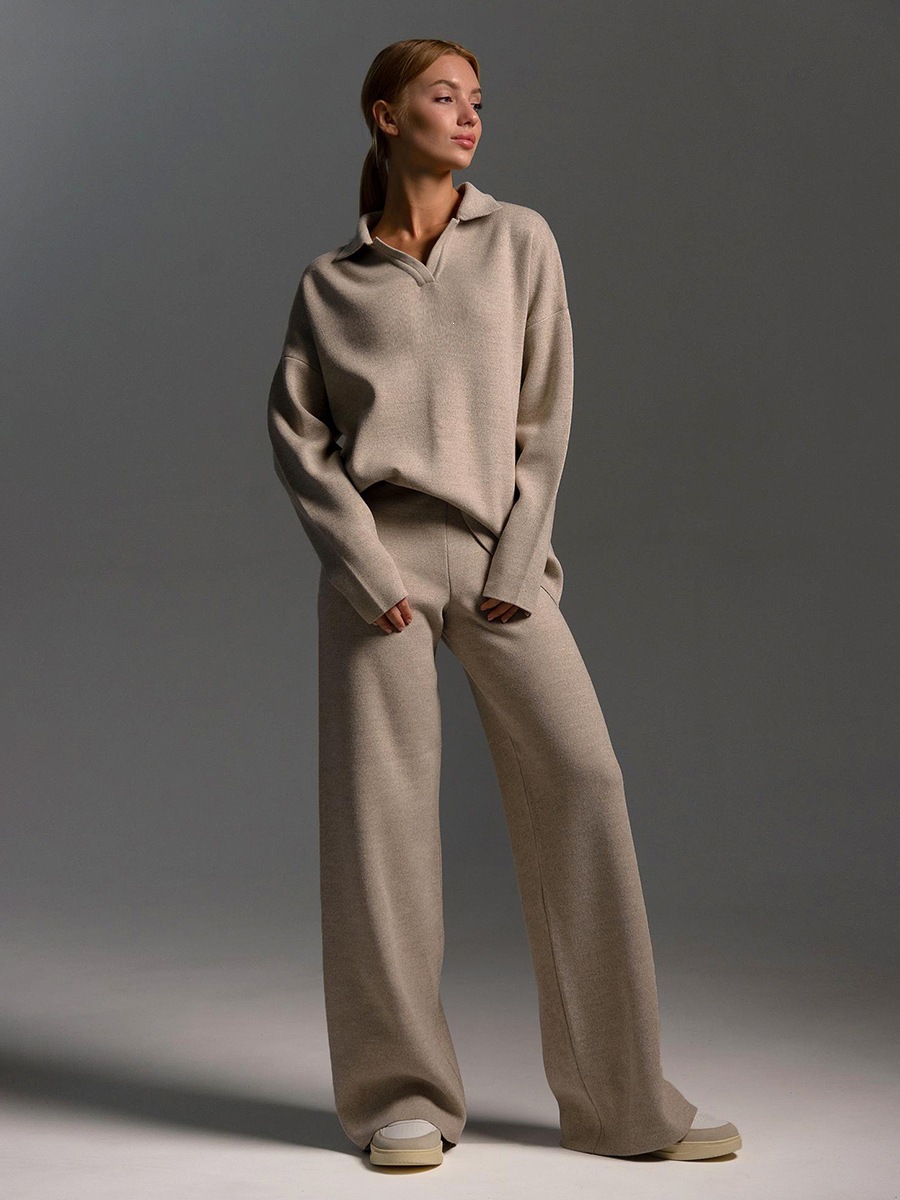 Women's casual long-sleeved solid-color sports outfit
