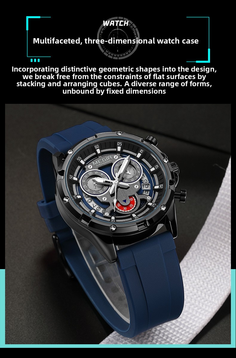 MEGIR Men's Casual Silicone Strap Quartz Chronograph Watch
