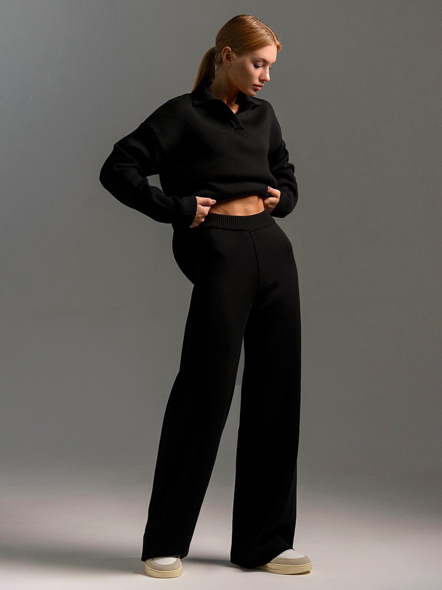 Women's casual long-sleeved solid-color sports outfit