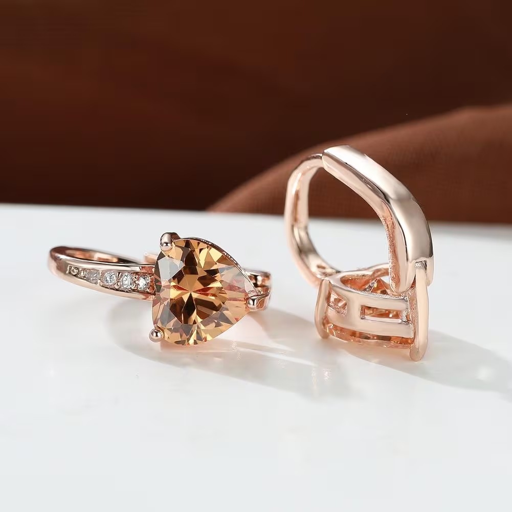 Women's Heart-Shaped Zircon Inlay Copper Earrings
