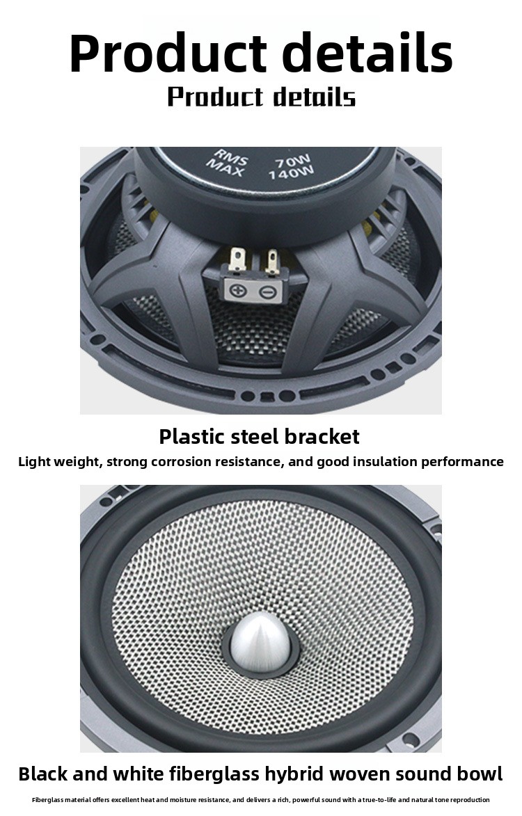 6.5 Inch 140W 2-Way Car Component Speaker System with Silk Dome Tweeters