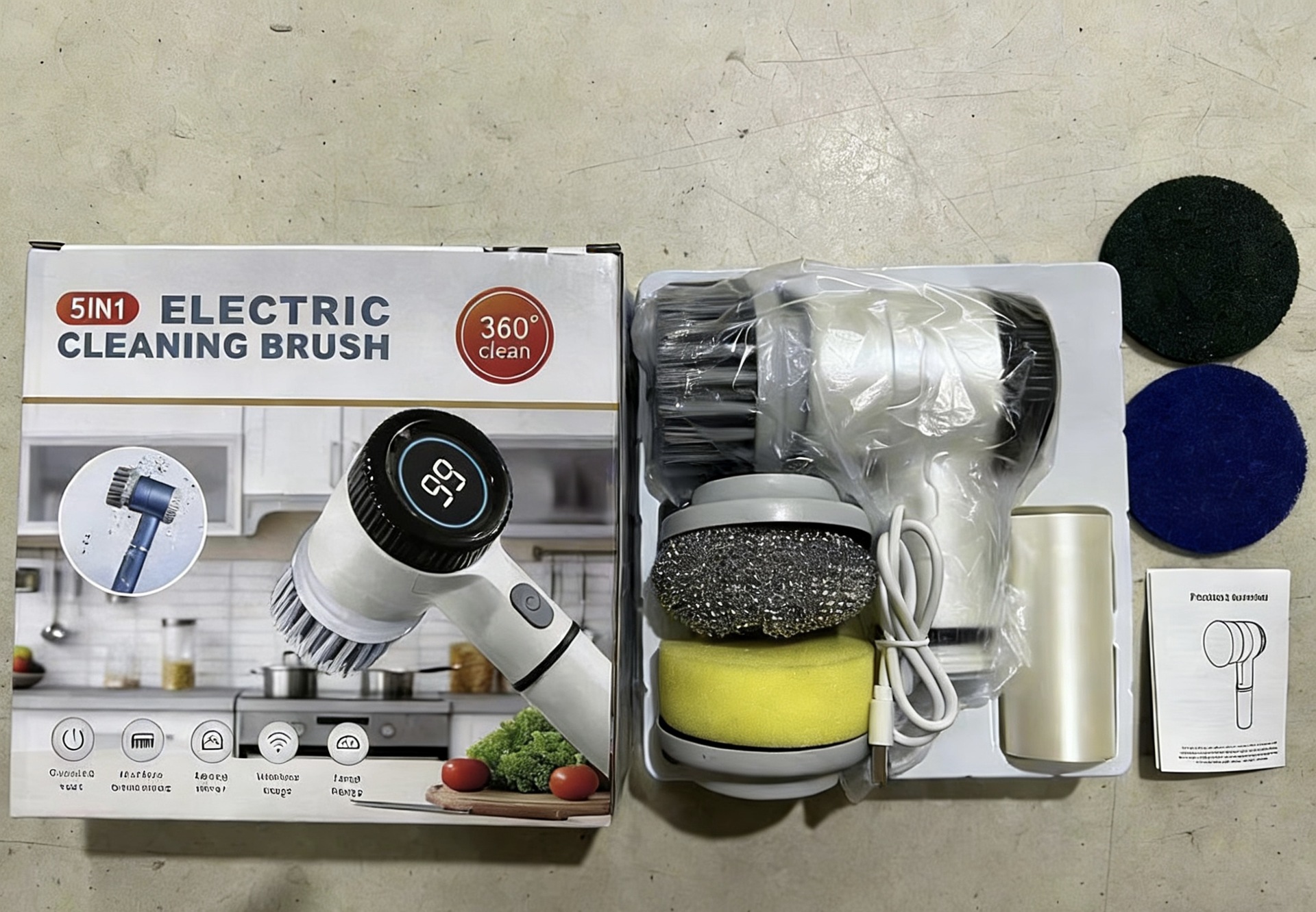 Rechargeable Cordless Electric Pot Scrubber with Multi-Functional Cleaning Brush Heads