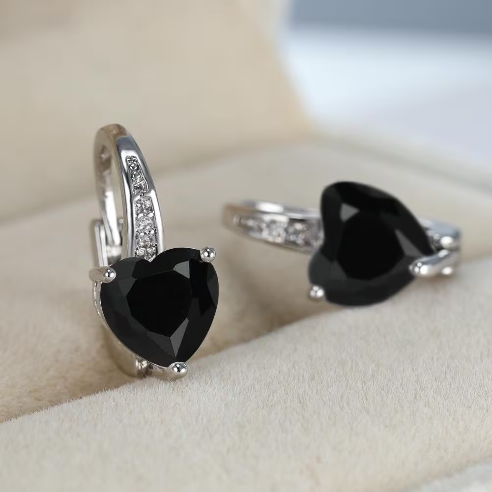 Women's Heart-Shaped Zircon Inlay Copper Earrings