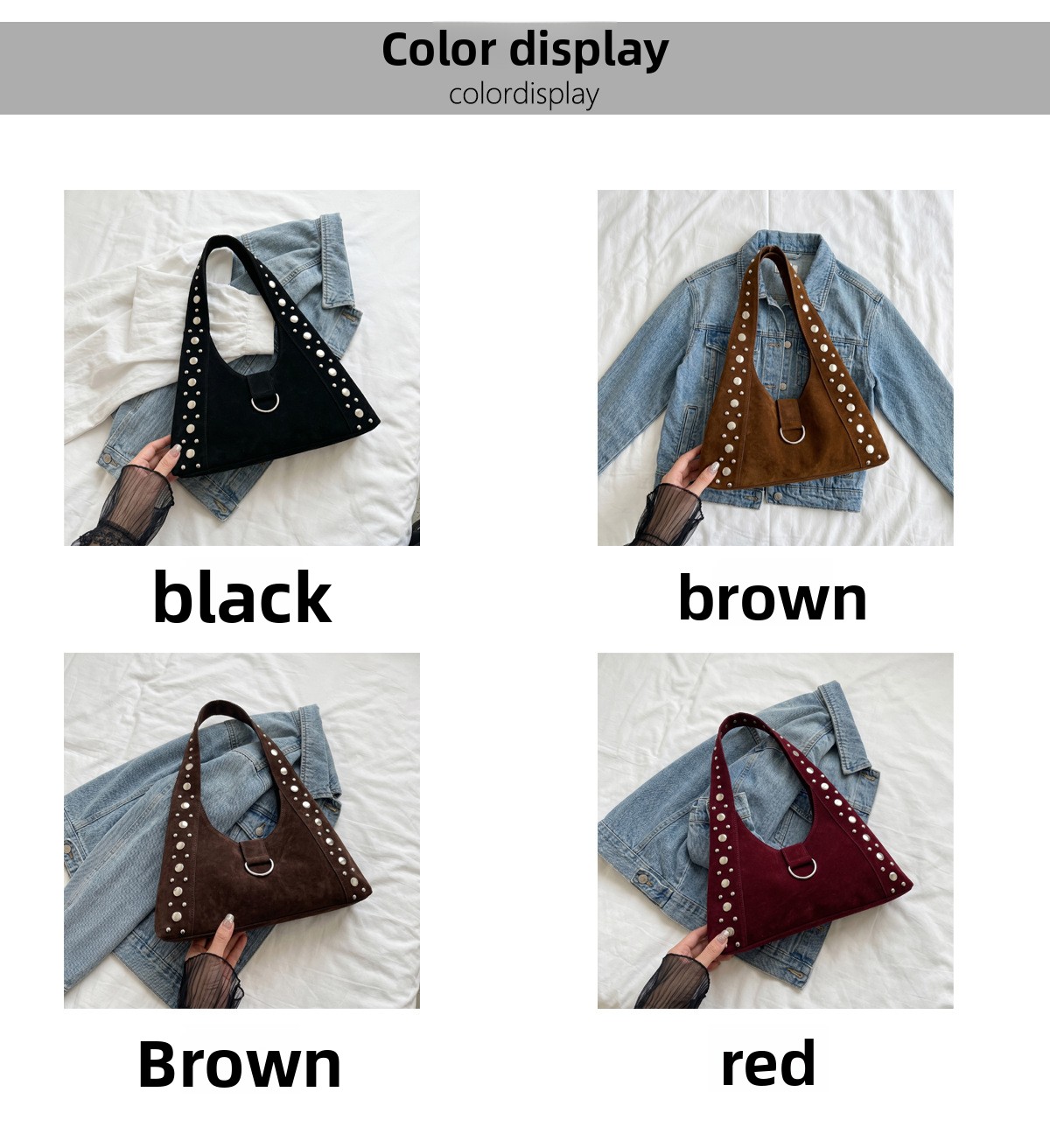 Women's Corduroy Studded Magnetic Clasp Underarm Bag