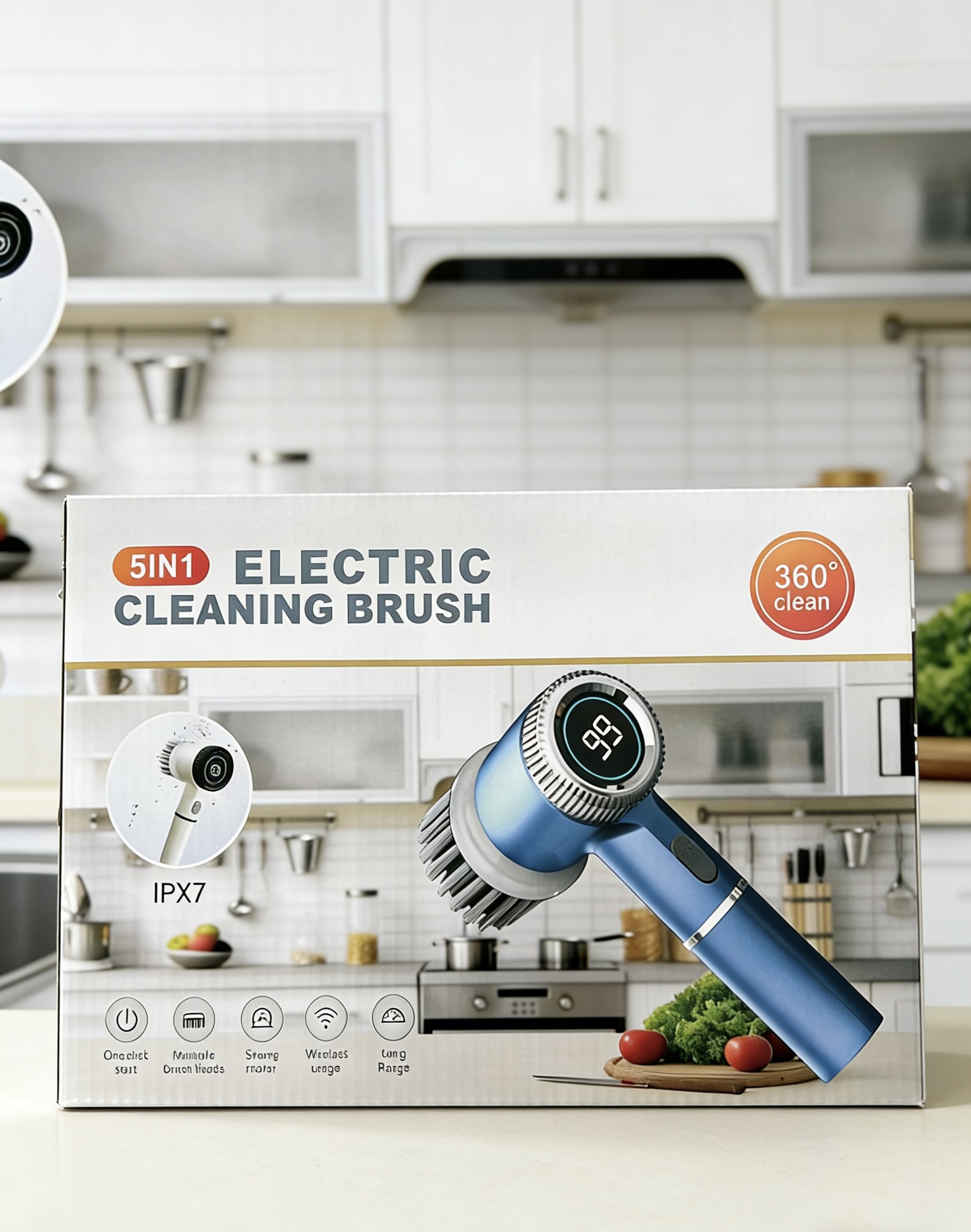 Rechargeable Cordless Electric Pot Scrubber with Multi-Functional Cleaning Brush Heads