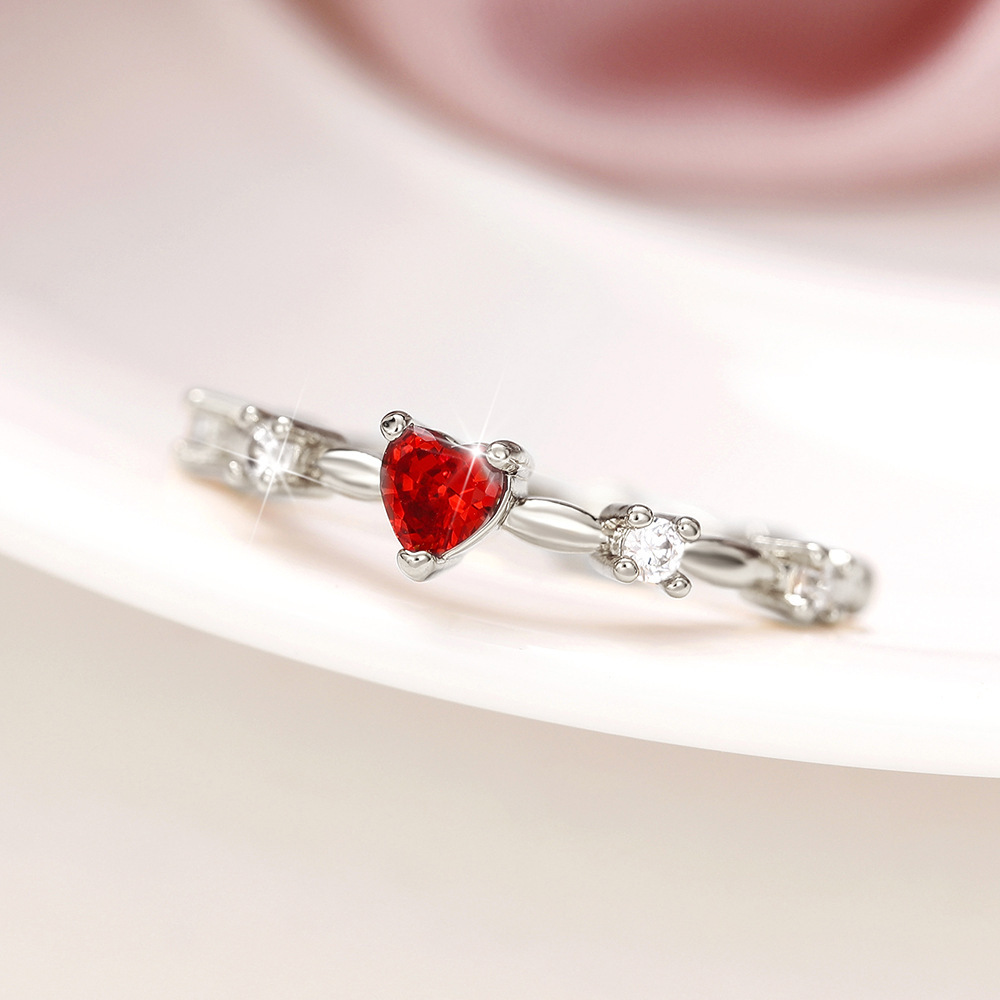 Copper Heart Ring with Red Zircon Inlay
