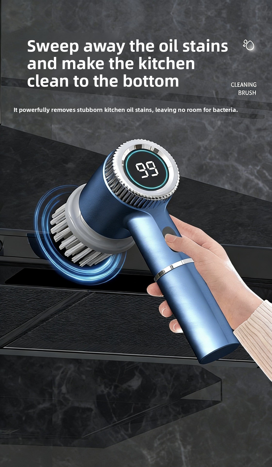 Rechargeable Cordless Electric Pot Scrubber with Multi-Functional Cleaning Brush Heads