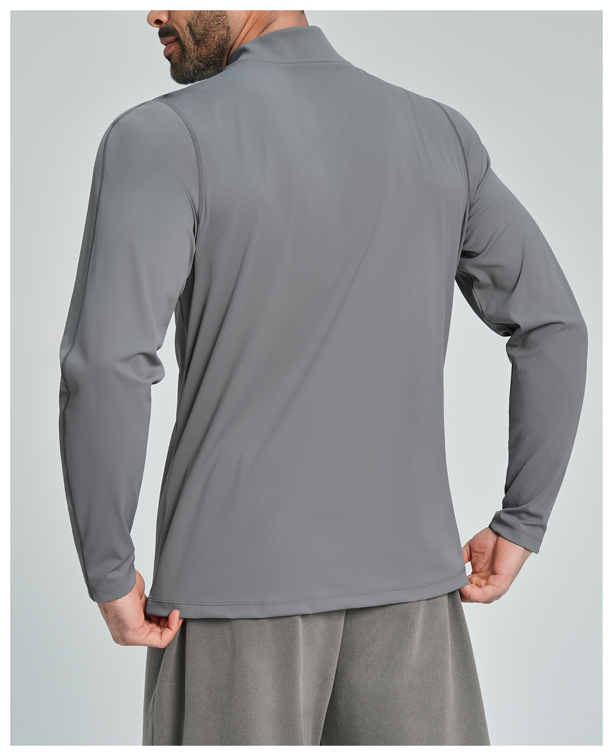 Men's Breathable Half-Zip Long-Sleeve Nylon Top for Fitness and Hiking