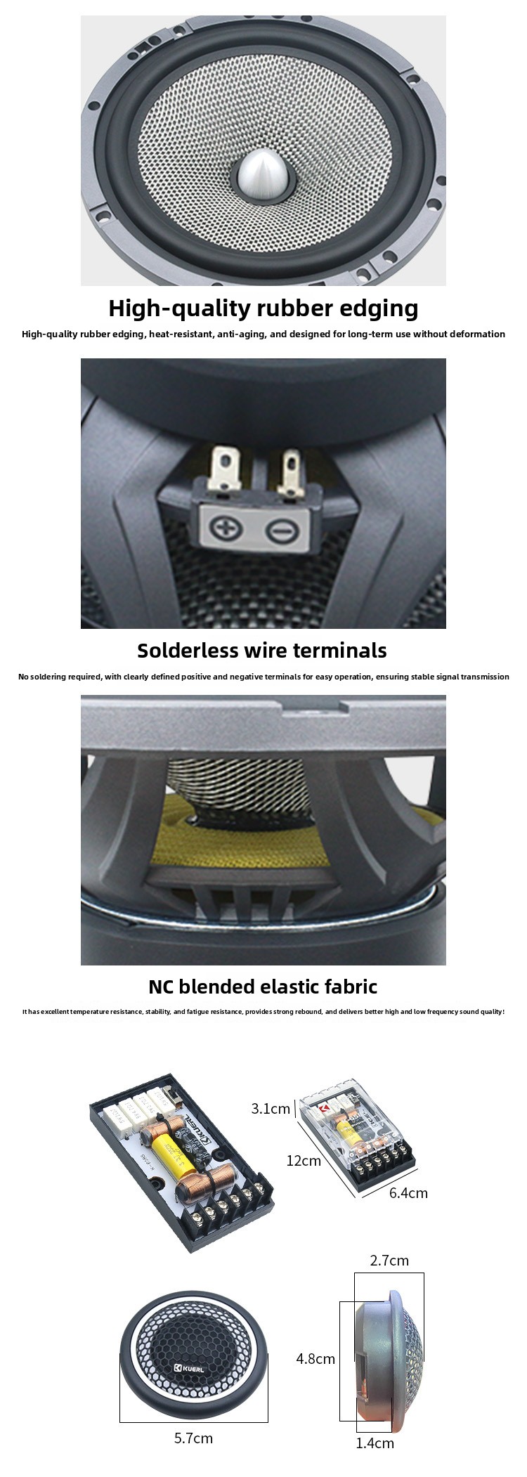 6.5 Inch 140W 2-Way Car Component Speaker System with Silk Dome Tweeters