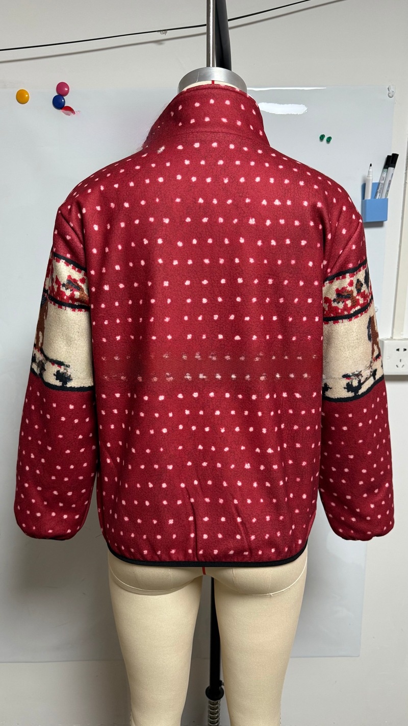 Women's Christmas Snowflake Moose Zipper Long-Sleeve Woolen Coat