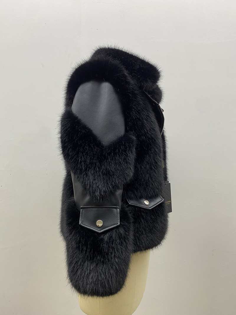 Women's Faux Fur Coat Cotton Padded Lapel Faux Leather Winter Warm Outerwear