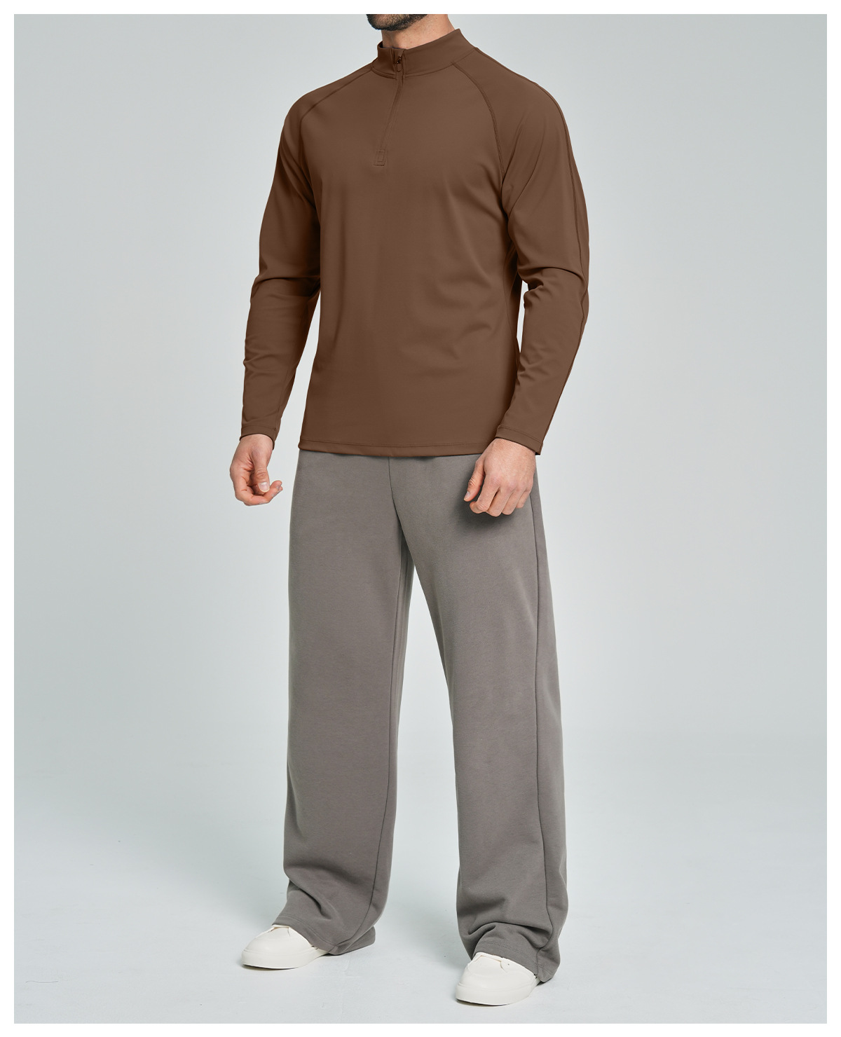 Men's Breathable Half-Zip Long-Sleeve Nylon Top for Fitness and Hiking